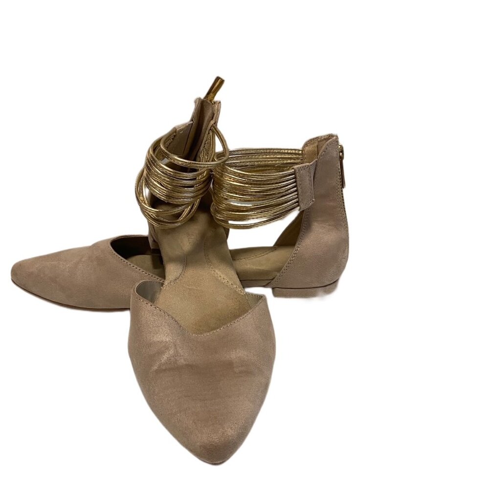Aerosoles Flats Light Pink/Taupe with Unique Gold Bracelet Strap, Size 7